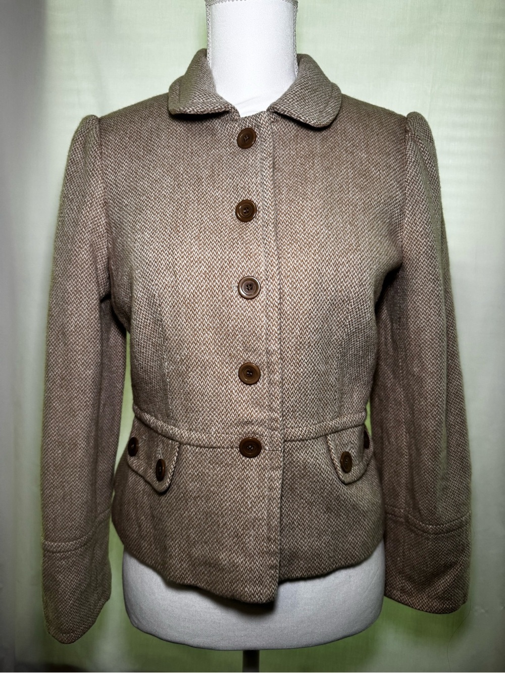 LOFT Tan Tweed Button-Front Wool Blazer Jacket